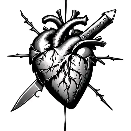 heart with knife through it tattoo design idea