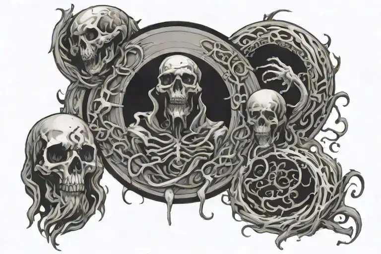 gods of death being sucked into black hole tattoo design idea