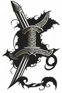 Sword with nails as the handle and a crown of thorns on top tattoo design idea
