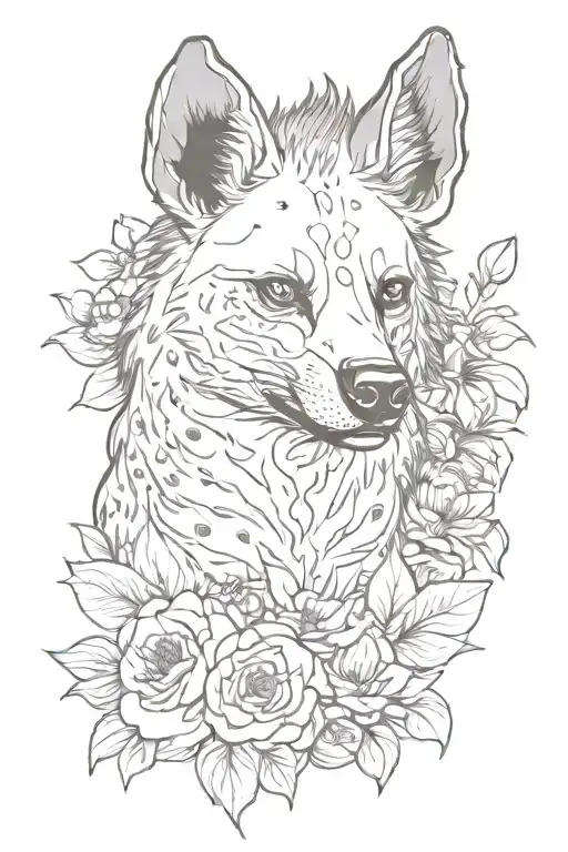 full body hyena, gothic style, flowers tattoo design idea