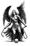 Angel in armor being brought down by a ball and chain tattoo design idea