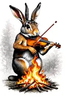 hare playing a fiddle around a fire tattoo design idea