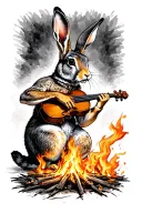 hare playing a fiddle around a fire tattoo design idea