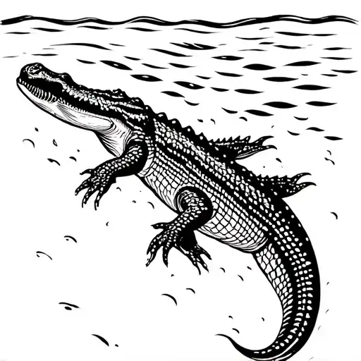 black crocodile swimming under water tattoo design idea