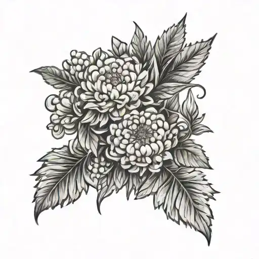 marigold flowers and lychee branch tattoo design idea