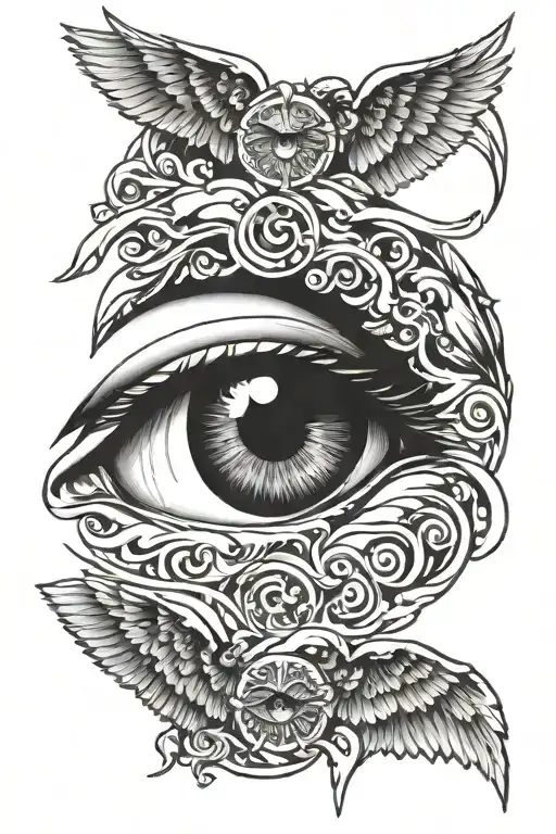 Four angelic or Archangel eye's crying like illustration tattoo design idea