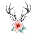 deer antlers and hawaiian flower tattoo design idea