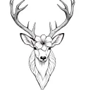 deer antlers and hawaiian flower tattoo design idea