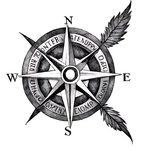Watercolor tattoo design of a compass rose with the four cardinal virtues written in Latin: Fortitudo (North), Temperant tattoo design idea