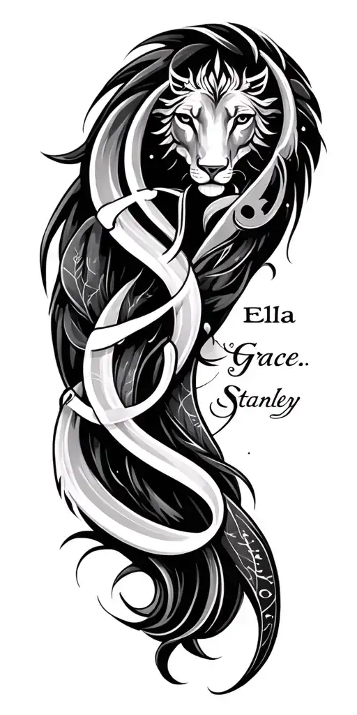 "Ella Grace. Stanley" Leo And Sagittarius and Gemini zodiac sign intertwined tattoo design idea