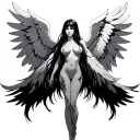 anime female angel with six wings spread wide and eyes on the wings her having beautiful long hair and no face tattoo design idea
