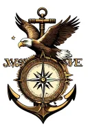 Compact Eagle (Above the Compass), Compass (Centerpiece), Anchor (Below the Compass) tattoo design idea
