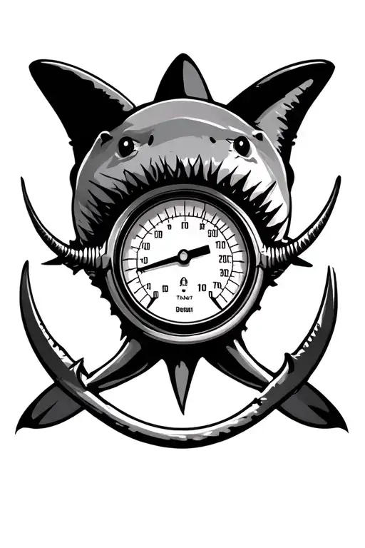 shark profile with pressure gauge as an eyeball tattoo design idea