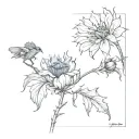 It is necessary to combine the flower "Cornflower" and the image of the Old Testament archangel in one tattoo sketch. tattoo design idea