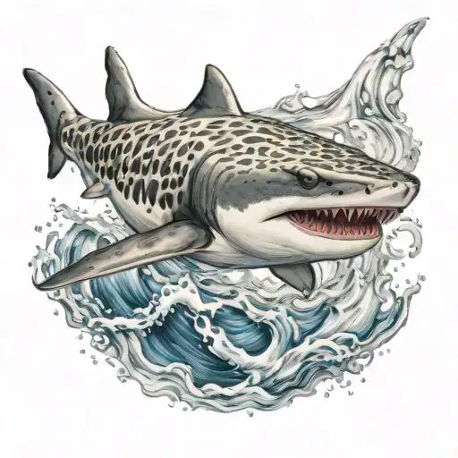 Leopard Shark breaching water tattoo design idea