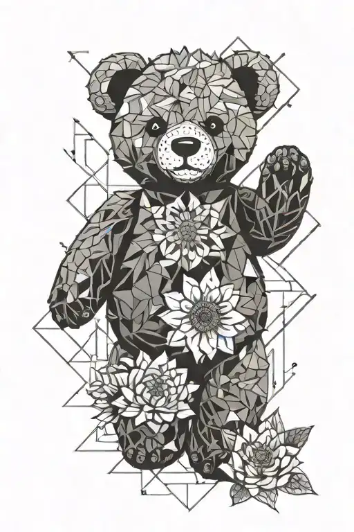 teddy bear, sunshine, chrysanthemum flower tattoo design idea