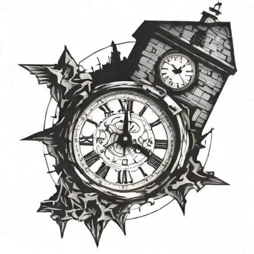 cracked clock tower tattoo design idea