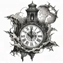 cracked clock tower tattoo design idea