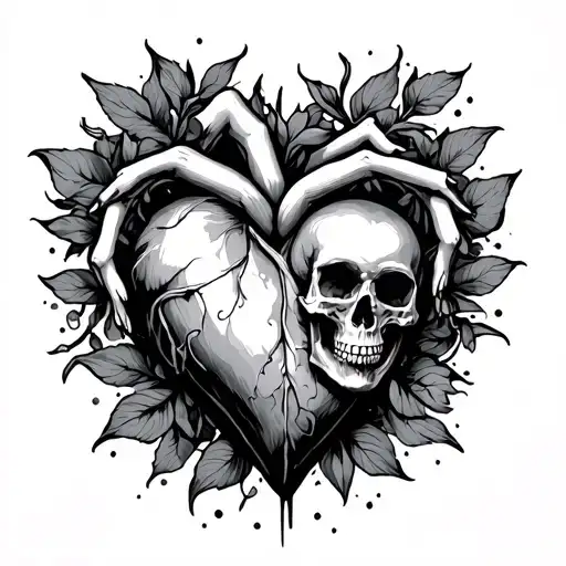 heart, resilience, love, tranquility, skulls, human hand tattoo design idea