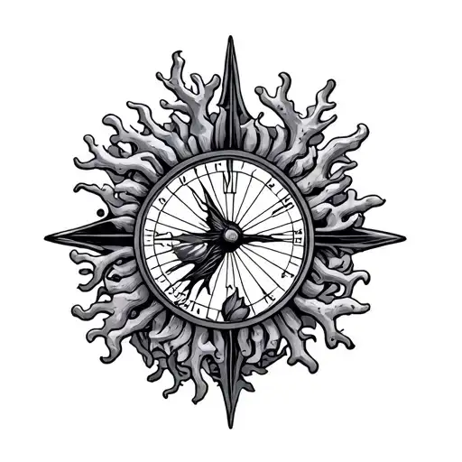 coral and sundial tattoo design idea