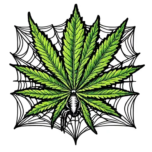 a marijuana leaf made into a spider web with a spider hanging from it tattoo design idea