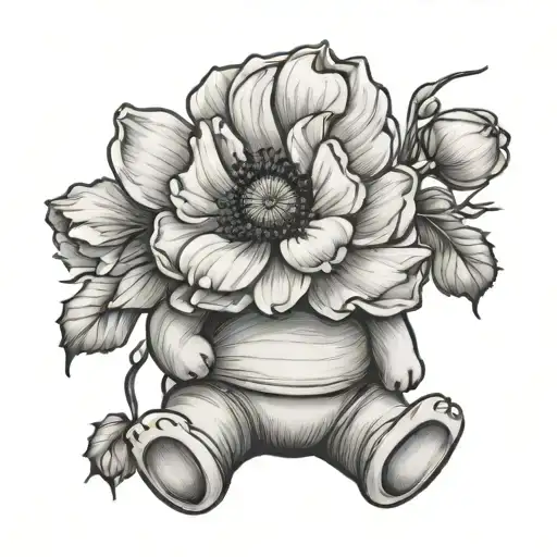 Winnie the Pooh poppy flower tattoo design idea