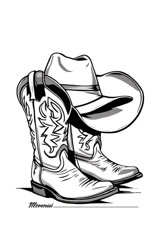 cowboy boots and cowboy hat memorial  tattoo design idea