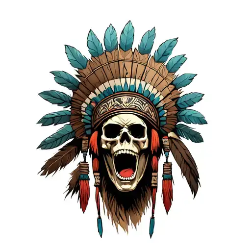 aztec screaming skull warrior with skull headdress being worn facing forward  tattoo design idea