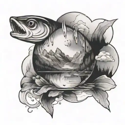 in a water drop on a lake surrounded by mountains tattoo design idea