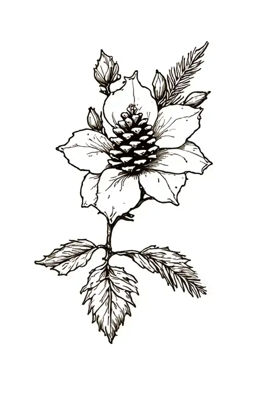Postage stamp with pinecone and rhodedendron   tattoo design idea