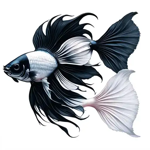 black betta fish white betta fish over gemini symbol and leo symbol intertwined tattoo design idea