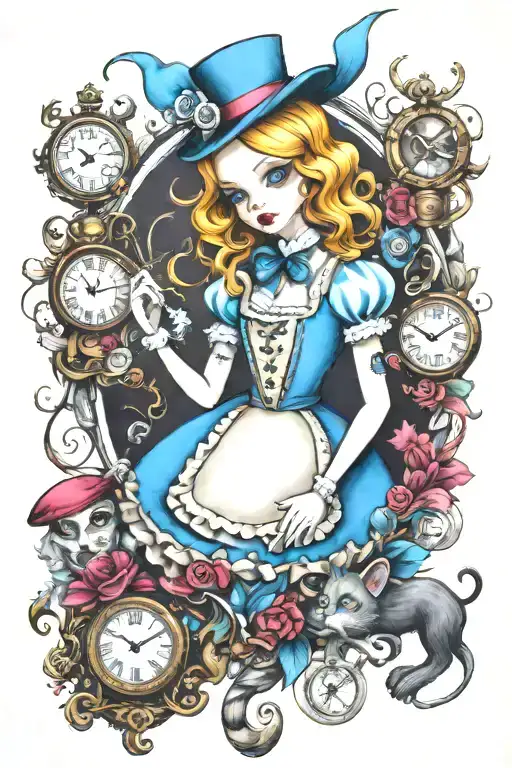 Alice in wonderland+ tim burton style tattoo design idea