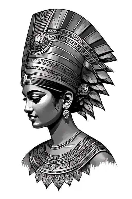 Queen Nefertiti and Aquarius zodiac sign tattoo design idea