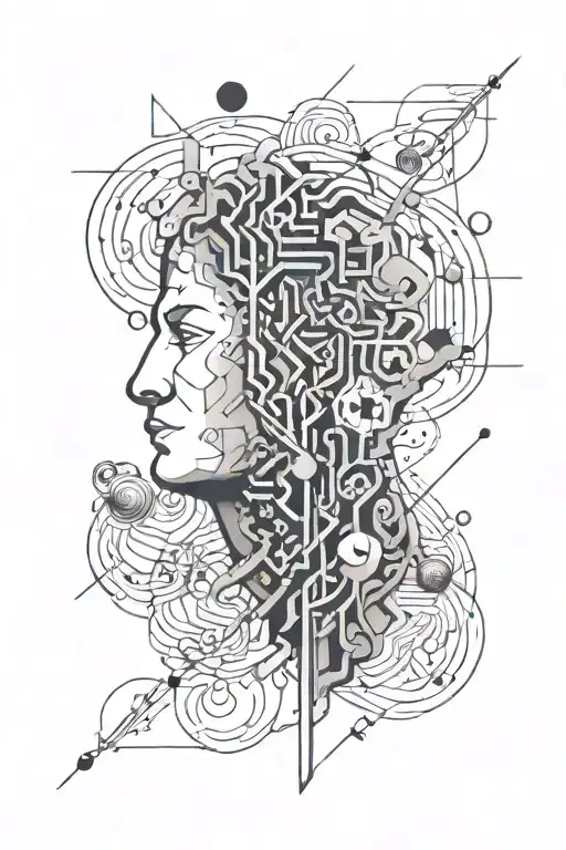 brain with ADHD symbols hidden tattoo design idea