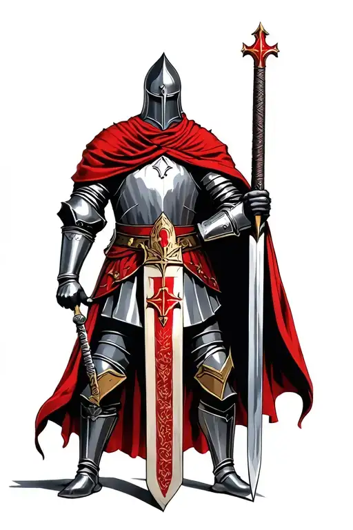 templar knight holding a sword tattoo design idea