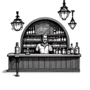 old bar scene inside tattoo design idea
