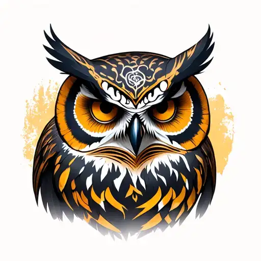 gothic owl with skeleton war face paint palette tattoo design idea