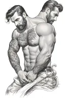 gay, hairy, muscle, male pinup, beard, big bulge, tom of finland style, nautical merman style tattoo design idea