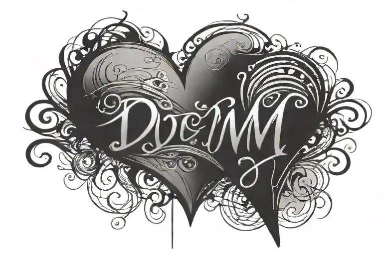 text: D_M and some pointy lines making a heart tattoo design idea