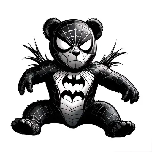 baby bear, Spiderman suit, Batman mask tattoo design idea