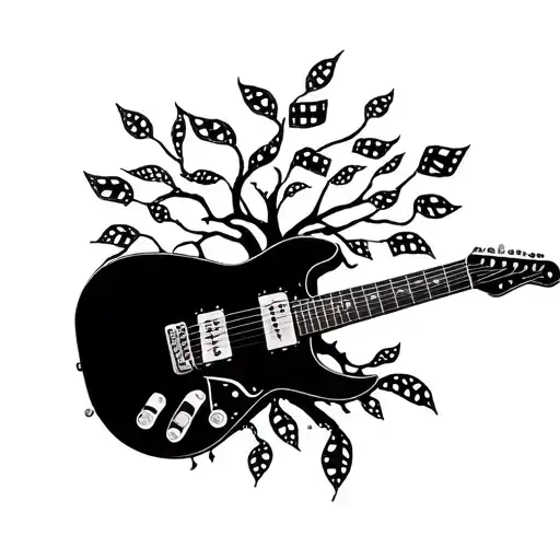 Guitar designed like a tree with film strip as leaves tattoo design idea