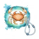 A neotraditional tattoo of a crab constellation representing the client's zodiac sign Cancer, with a stethoscope wrapped around it to symbolize their occupation as a nurse. tattoo design idea