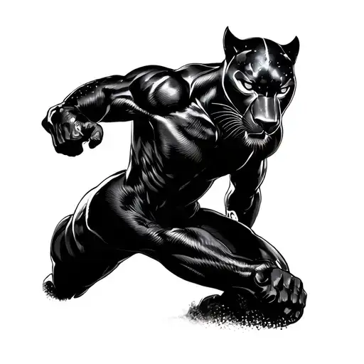 A dynamic composition featuring the Black Panther in a powerful gym pose, symbolizing strength and agility tattoo design idea