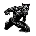 A dynamic composition featuring the Black Panther in a powerful gym pose, symbolizing strength and agility tattoo design idea