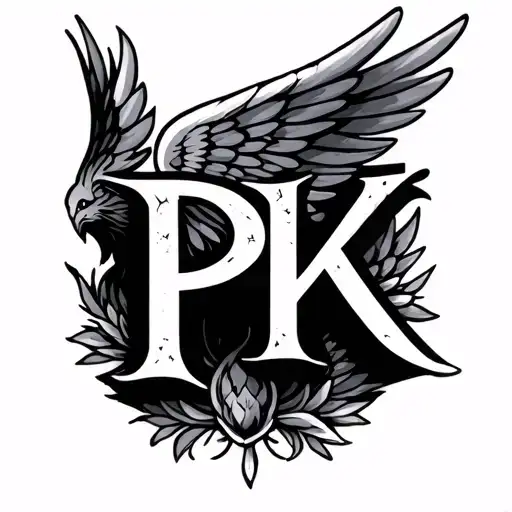 PK alphabet with wings tattoo design idea
