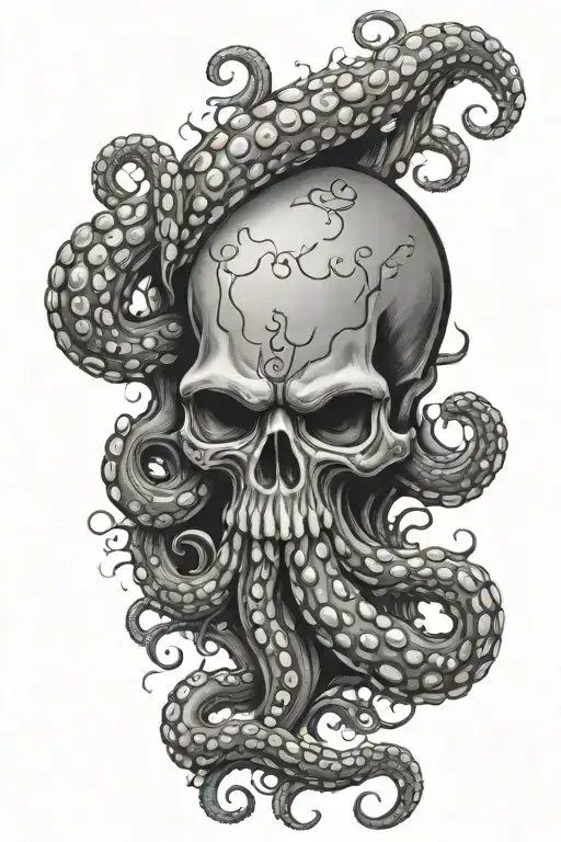 octopus with skull head surrounded tattoo design idea