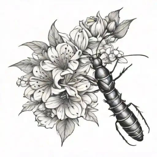 earwig anatomy flowers simple tattoo design idea
