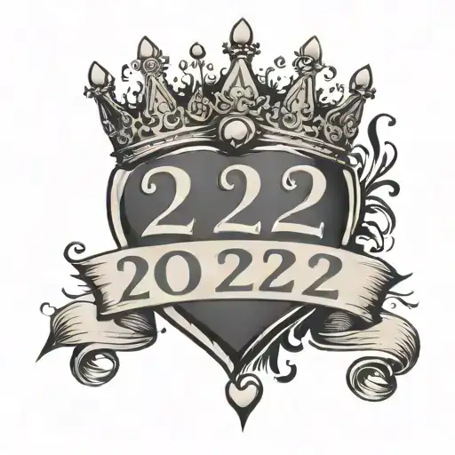 2022 font on top with az heart card with a queen crown on top tattoo design idea
