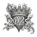2022 font on top with az heart card with a queen crown on top tattoo design idea