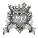 2022 font on top with az heart card with a queen crown on top tattoo design idea